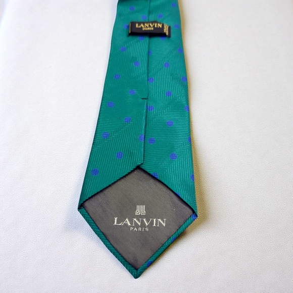 Lanvin Paris Vintage Silk Teal and Blue Dotted Men's Tie - Picture 1 of 5